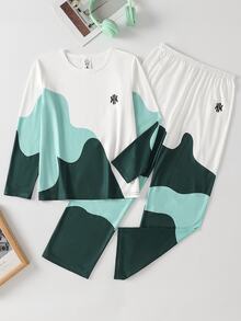 6pcs/Set Tween Boys Long Sleeve Casual Comfortable Loungewear Set, Fashion Letter Print Top And Solid Color Comfortable Pants - Multicolor - View 4