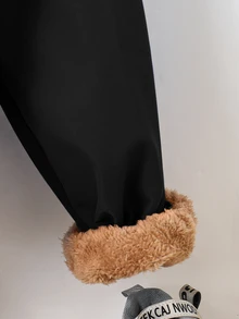 SHEIN 2pcs Kids Toddler Boy Young Coat, Brown Warm Plush Inner Pants Woven Two Pieces Set Suitable For Birthday,Holiday,Mommy And Me,First Day Of School - Black - View 5