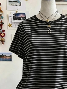 SHEIN Teen Girl Round Neck Striped Casual Versatile Daily Wear T-Shirt - Multicolor - View 3