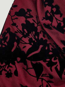 SHEIN MOD Women's Vintage Tie-Dye Butterfly Print Ruched Ruffle Hem Dress, Asymmetrical Hemline Dress - Burgundy - View 5