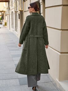 EURMUSE Maxi Cardigan With Belt Outwear Jacket Fall Winter - Green - View 2