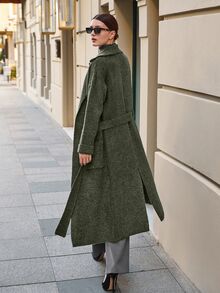 EURMUSE Maxi Cardigan With Belt Outwear Jacket Fall Winter - Green - View 5