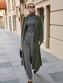 EURMUSE Maxi Cardigan With Belt Outwear Jacket Fall Winter - Green - View 6