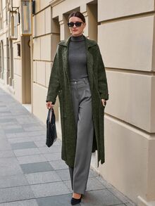 EURMUSE Maxi Cardigan With Belt Outwear Jacket Fall Winter - Green - View 4