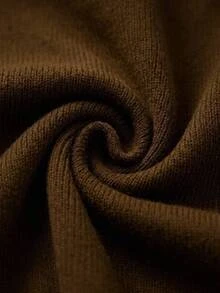 EURMUSE Plus Size Women Solid Color Casual Button Detailed Sweater And Pant Set - Brown - View 5
