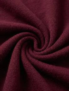 SHEIN Cottnline Plus Size Burgundy Solid Color High Neck Floral Lace Knitted Elegant Long Sleeve Sweater - Burgundy - View 8