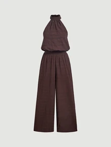 SHEIN MOD Women's Summer Casual Backless Halter Neck Jumpsuit - Brown - View 5
