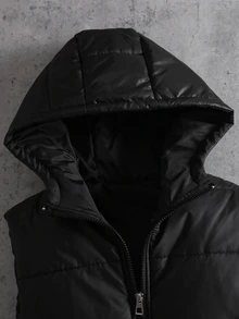 Boys Casual Hooded Letter Patchwork Quilted Thickened Vest, Autumn/Winter - Black - View 6