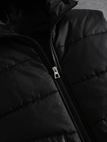 Boys Casual Hooded Letter Patchwork Quilted Thickened Vest, Autumn/Winter - Black - View 8