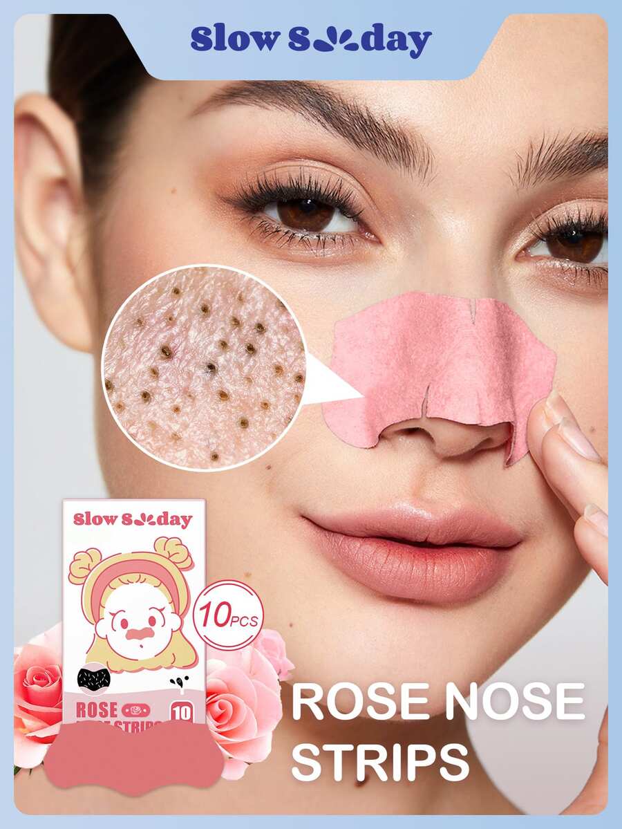 SlowSunday Rose Blackhead Remover Pore Strips, Deep Cleansing Nose Strips, Pore Unclogging, Oil Control, 10 Pcs, Ideal For Party, Suitable For Summer & Autumn, Halloween - Pink - View 1