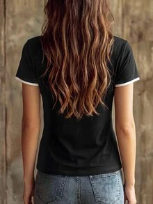 Glimmora Solid Color V-Neck Short Sleeve Slim Fit Women's T-Shirt - Multicolor - View 5