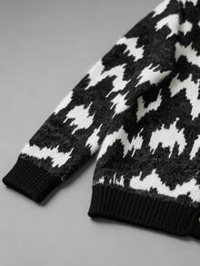 GALLERY FADE Men's Contrast Color Long Sleeve Single-Breasted Casual Knit Cardigan, Goth - Black and White - View 7