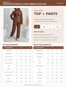 SHEIN Brown Cute Moon & Star Applique Ribbed Plush Casual Pajama Set - Pink - View 9