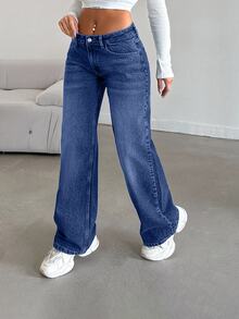 EURMUSE LOW RISE STRAIGHT CYT WOMEN BLUE JEANS , Petite Women - Dark Wash - View 8