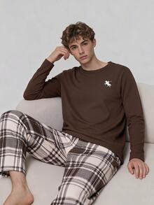 Teen Boy Knight Print Long Sleeve Top And Plaid Long Pants Loungewear - Multicolor - View 2
