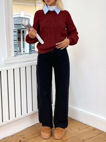 EURMUSE Casual Solid Color Raglan Sleeve Sweater, Autumn/Winter - Rose Red - View 5
