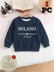 男嬰休閒 Milano Italy 字母印花圓領長袖衛衣，運動學院風柔軟套頭上衣，適合秋冬穿著 - 彩色 - 查看 6