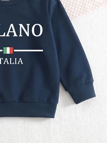 男嬰休閒 Milano Italy 字母印花圓領長袖衛衣，運動學院風柔軟套頭上衣，適合秋冬穿著 - 彩色 - 查看 7
