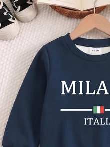 男嬰休閒 Milano Italy 字母印花圓領長袖衛衣，運動學院風柔軟套頭上衣，適合秋冬穿著 - 彩色 - 查看 8