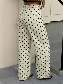 SHEIN PETITE بنطلون جينز نسائي بنقشة نقاط كاجوال للارتداء اليومي ملابس خريفية خريف/شتاء رسمي أعمال أنيق أساسي قوطي هالوين عيد الميلاد مهرجان فرو ناعم PETITE - أبيض - مشاهدة 2
