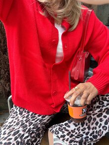 Calvaya 新款女士宽松休闲圆领开衫新年服装 - 紅色 - 查看 6