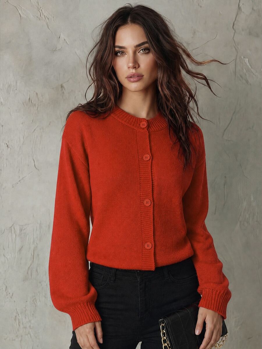 Calvaya New Ladies Loose Fit Casual Crew Neck Cardigan For New Year Clothes Fall Winter Cloth For Women - Red - View 1