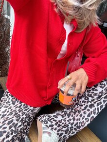 Calvaya 新款女士宽松休闲圆领开衫新年服装 - 紅色 - 查看 2
