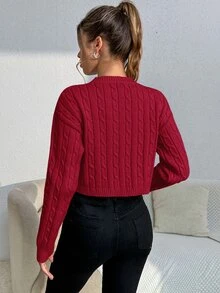 Calvaya 1件女士纯色圆领长袖休闲套头毛衣针织衫秋冬款 - 紅色 - 查看 2