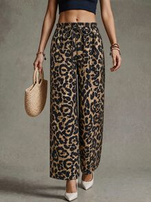 Calvaya Leopard Print Wide Leg Pants, Fashionable For Summer Fall Cloth For Women - Multicolor - View 1