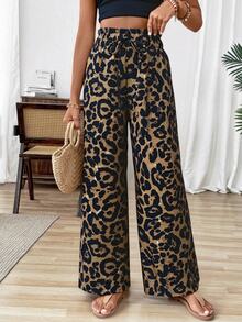 Calvaya Leopard Print Wide Leg Pants, Fashionable For Summer Fall Cloth For Women - Multicolor - View 3