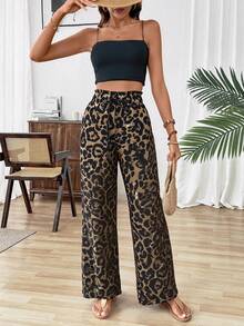 Calvaya Leopard Print Wide Leg Pants, Fashionable For Summer Fall Cloth For Women - Multicolor - View 7
