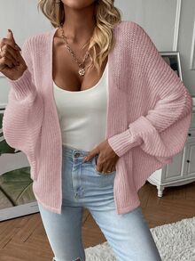Calvaya Casual Solid Color Batwing Sleeve Cardigan Fall Winter Cloth For Women - Pink - View 4