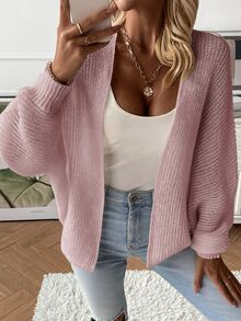 Calvaya Casual Solid Color Batwing Sleeve Cardigan Fall Winter Cloth For Women - Pink - View 5