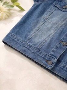 EMERY ROSE EMERY ROSE Plus Size Women's Single-Breasted Casual Traditional Denim Top For Daily Wear Autumn Formal Brunch Blue Light Beach - Blue - View 5