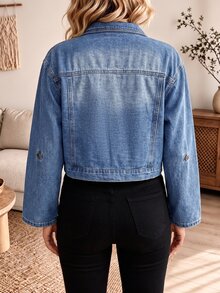 EMERY ROSE EMERY ROSE Plus Size Women's Single-Breasted Casual Traditional Denim Top For Daily Wear Autumn Formal Brunch Blue Light Beach - Blue - View 2