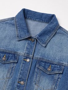 EMERY ROSE EMERY ROSE Plus Size Women's Single-Breasted Casual Traditional Denim Top For Daily Wear Autumn Formal Brunch Blue Light Beach - Blue - View 4