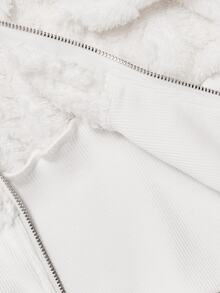 SHEIN MOD جاكيت نسائي كاجوال فروي بغطاء رأس للخريف/الشتاء - أبيض - مشاهدة 7