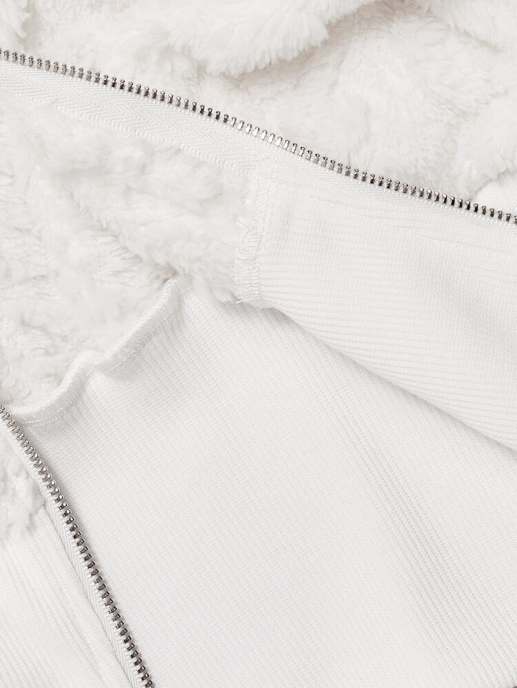 SHEIN MOD 女款秋冬休閒毛茸茸連帽外套 - 白色 - 查看 7