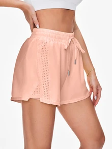 SHEIN Sovereign Charm 女款純色腰部綁帶休閒寬鬆運動短褲 - 赤褐色 - 查看 3