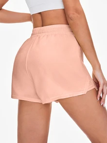 SHEIN Sovereign Charm 女款純色腰部綁帶休閒寬鬆運動短褲 - 赤褐色 - 查看 2