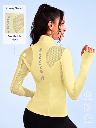 Sovereign Charm Women's Letter Print Patchwork Breathable Mesh Long Sleeve Sports Jacket