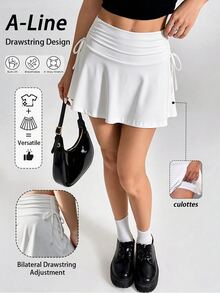 SHEIN Sovereign Charm Women's White Drawstring Casual Fitness Sports Skorts - White - View 2