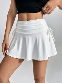 SHEIN Sovereign Charm Women's White Drawstring Casual Fitness Sports Skorts - White - View 5