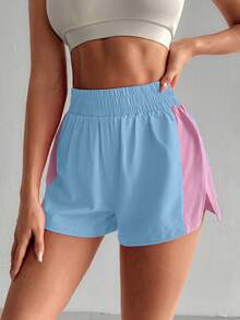 SHEIN Sovereign Charm 女款彈性腰拼色休閒百搭日常旅行運動短褲 - 彩色 - 查看 4