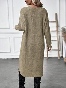 Calvaya Solid Wrap Hem Sweater,Long Sleeve Tops Knit Pullover Fall Winter Sweater - Camel - View 2