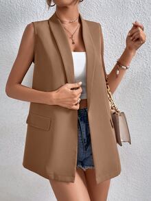 Calvaya Chaleco blazer con cuello de chal - Marrón Mocha - Ver 4