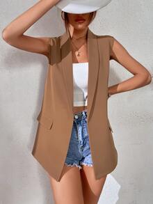 Calvaya Chaleco blazer con cuello de chal - Marrón Mocha - Ver 6