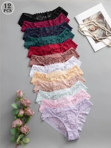 Snug Zone 12件組多彩浪漫性感蕾絲女款三角內褲透視內衣 - 彩色 - 查看 2