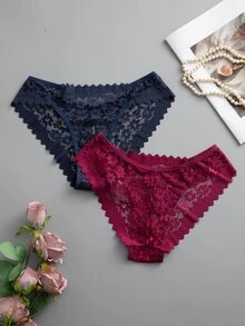 Snug Zone 12件組多彩浪漫性感蕾絲女款三角內褲透視內衣 - 彩色 - 查看 4