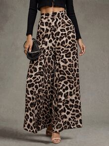 Calvaya High Waist Leopard Wide Leg Pants Fall Cloth For Women - Multicolor - View 1